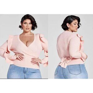 Fashion to Figure Dahlia Ruffle Detail Wrap Sweater 1X (14/16)